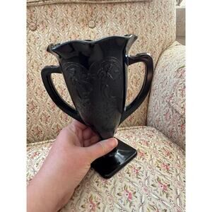Vintage L.E. Smith Black Amythest Glass Loving Cup with Handles